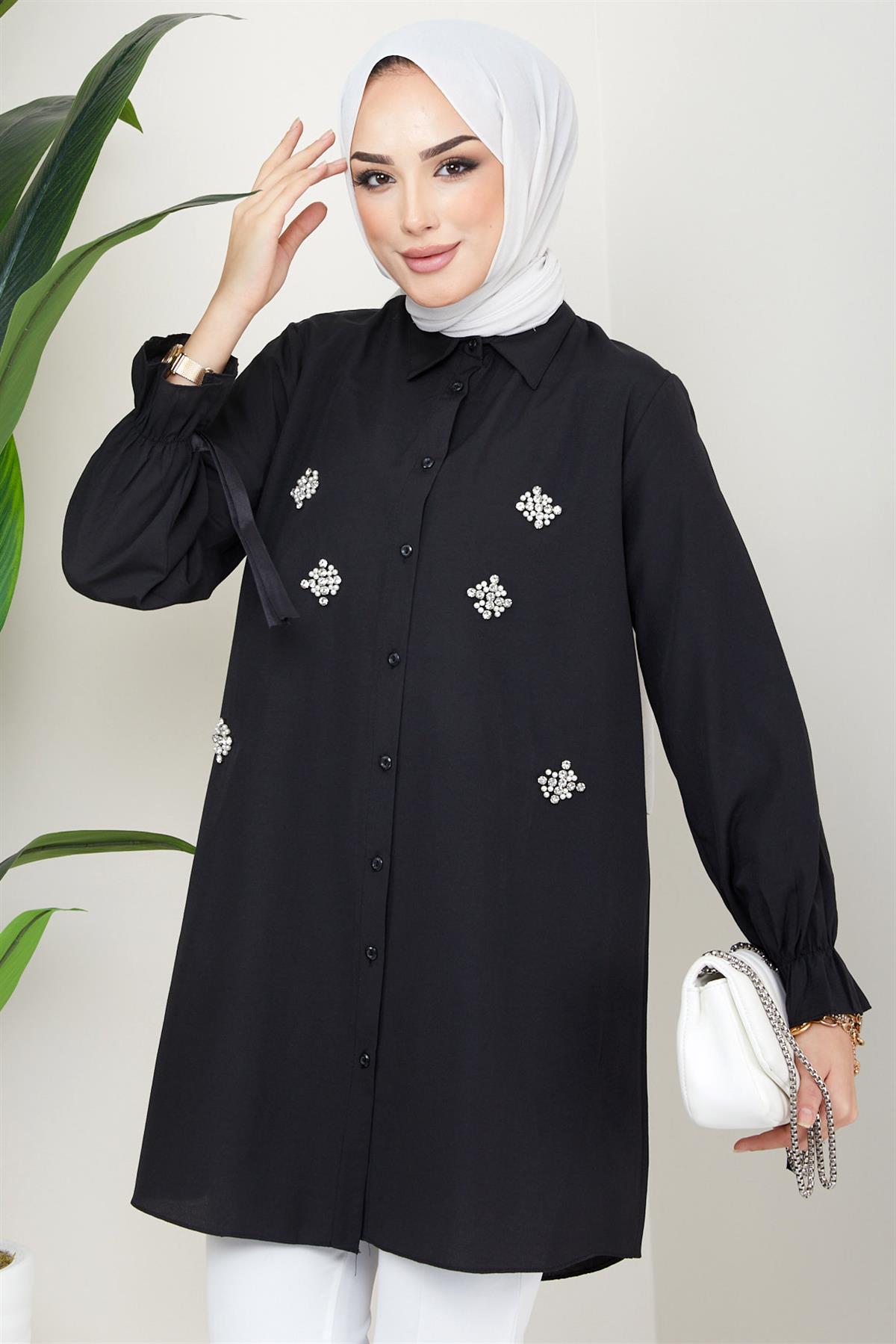 Taş Detaylı Tunik Siyah