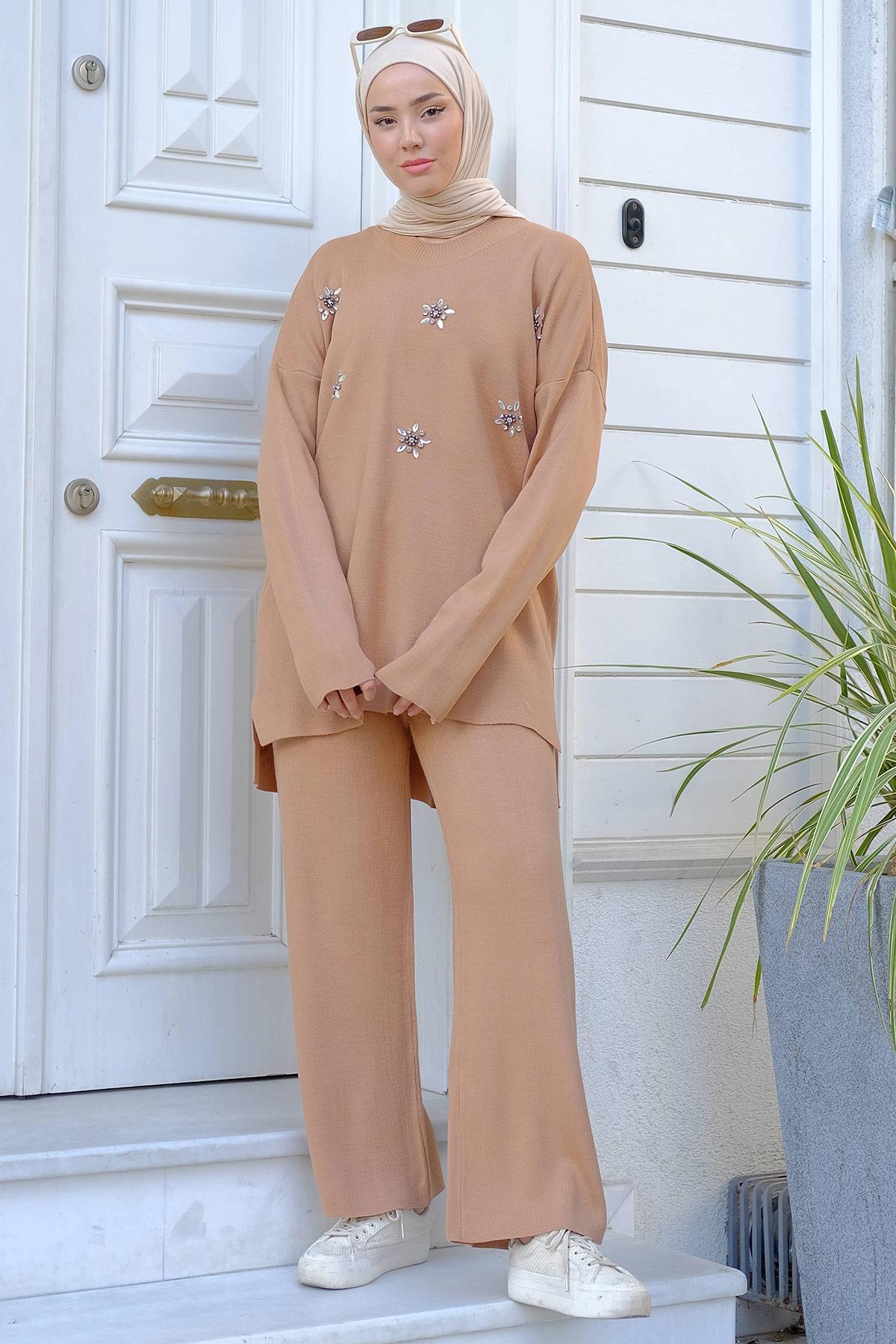 Taşlı Triko Takım Camel HM2238