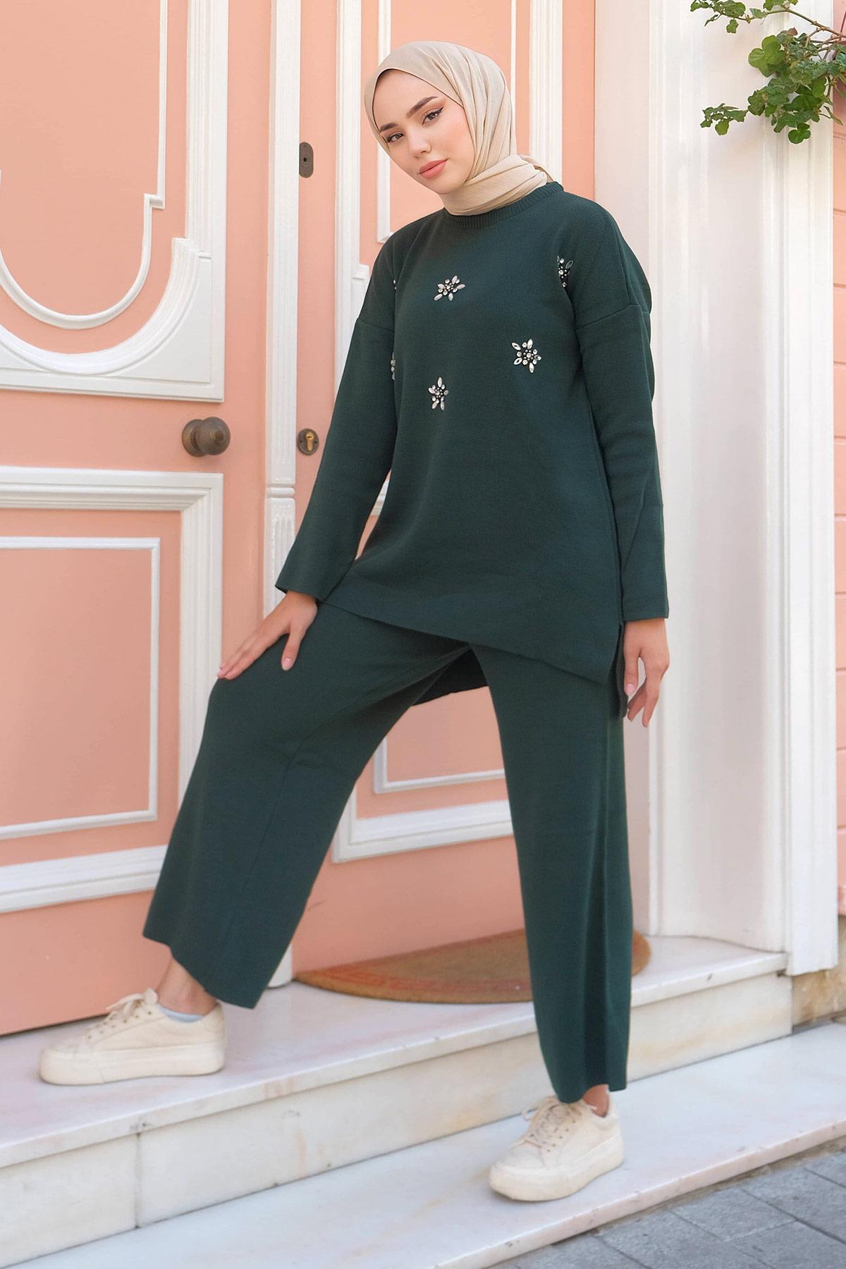 Taşlı Triko Takım Zümrüt HM2238