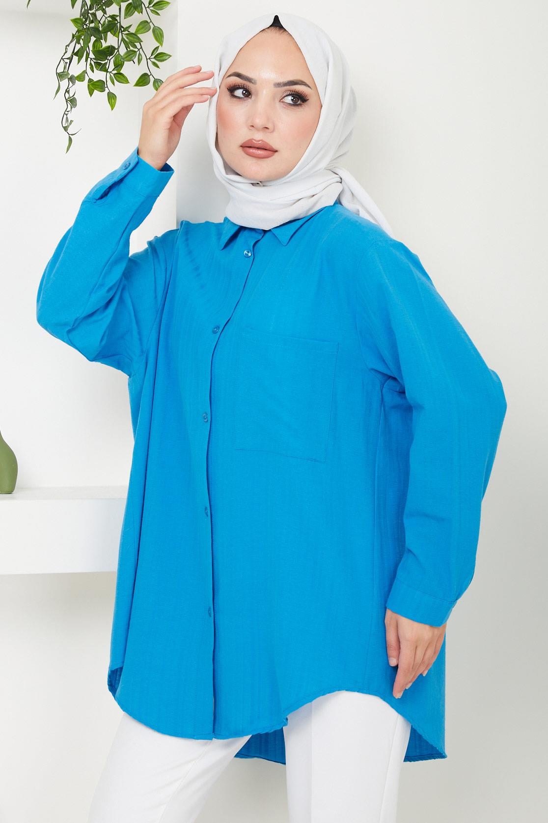 Tek Cepli Oversize Gömlek Mavi HM2482