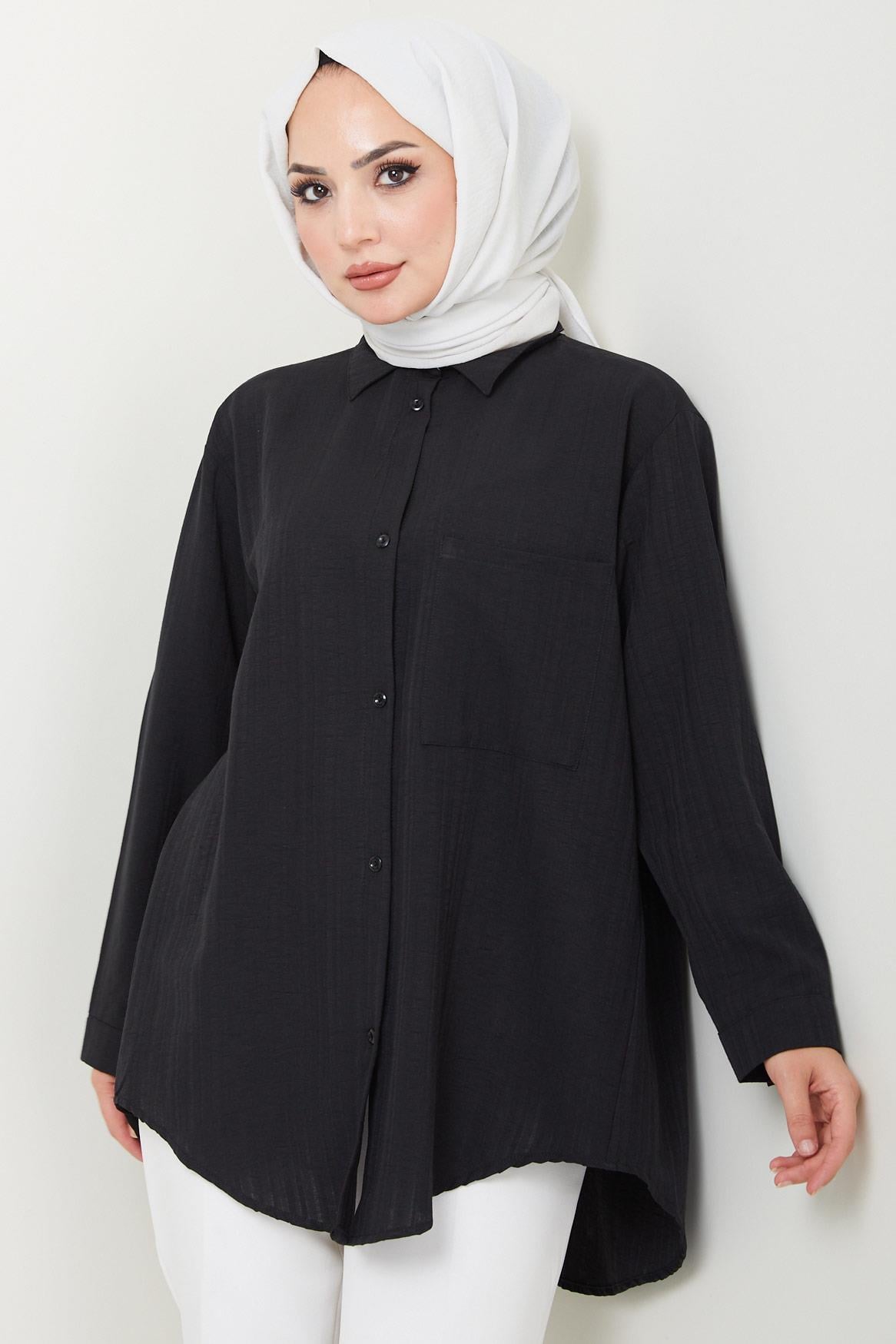 Tek Cepli Oversize Gömlek Siyah HM2482