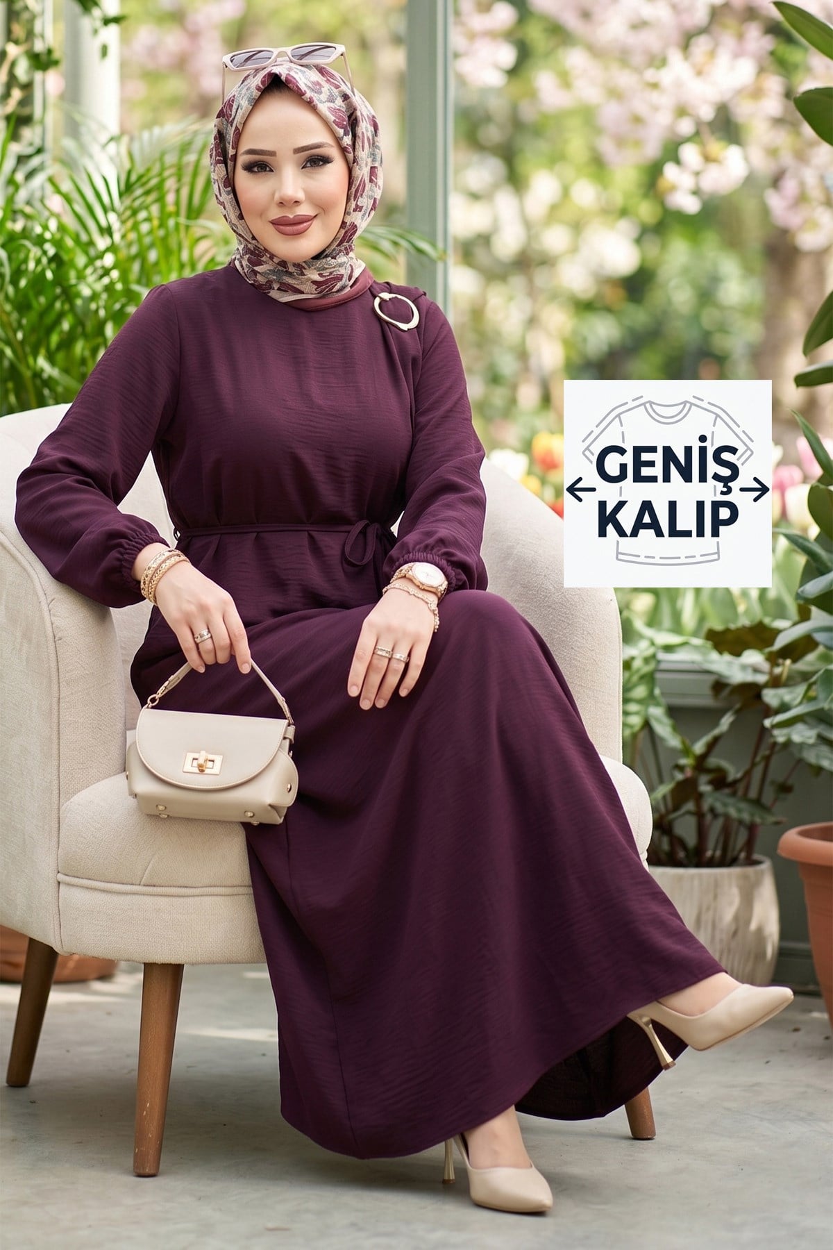 Toka Detaylı Bağlamalı Ayrobin Elbise Mürdüm HM2907