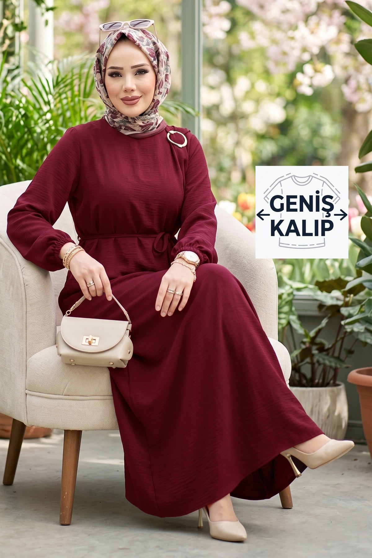 Toka Detaylı Bağlamalı Ayrobin Elbise Bordo HM2907