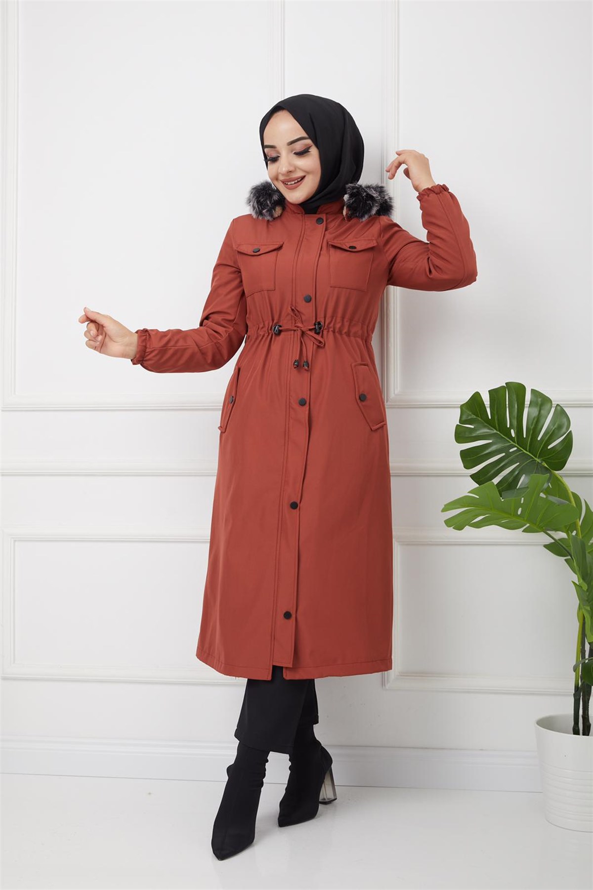 Uzun Cep Kapaklı Mont Kiremit