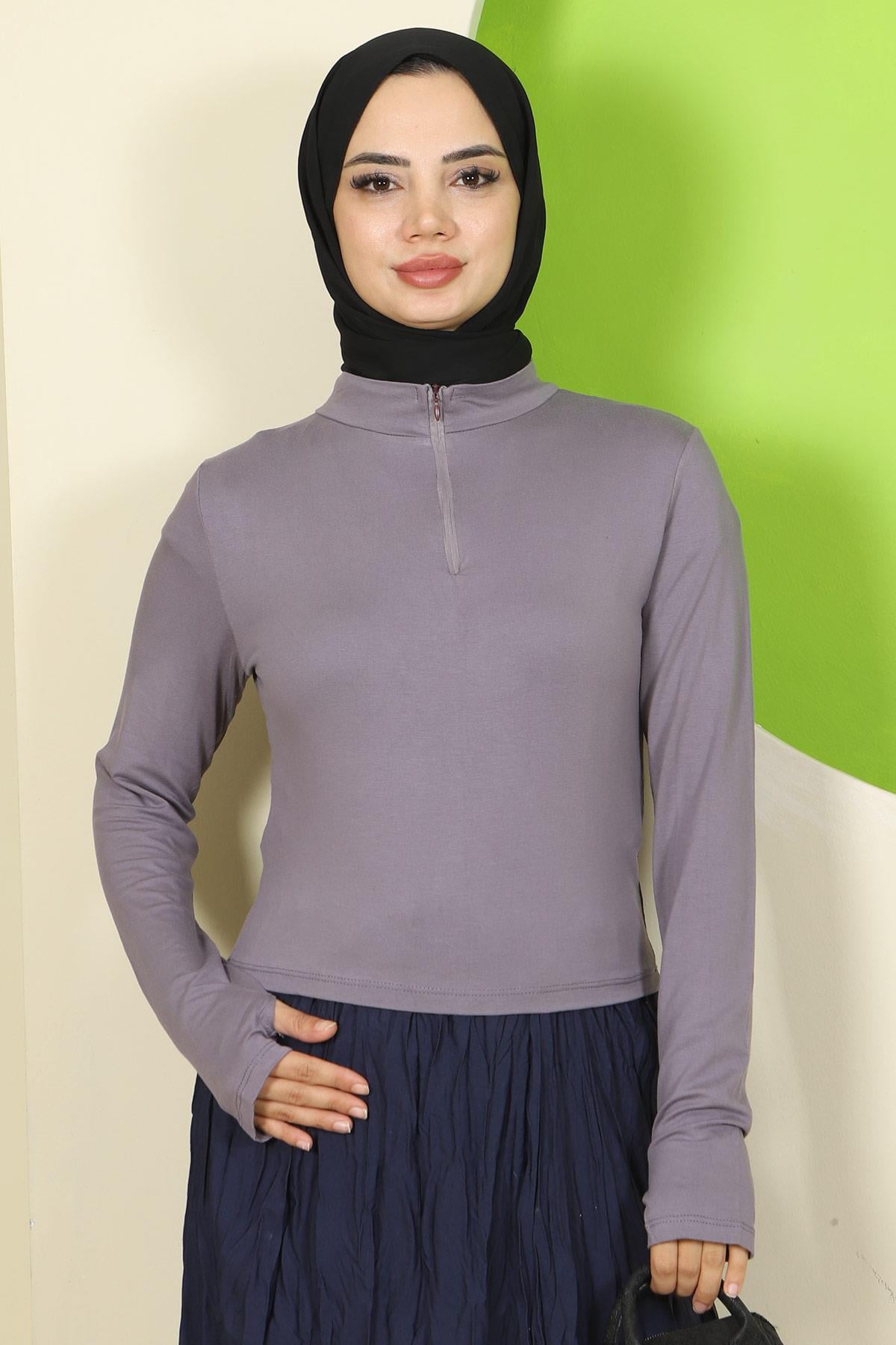 Yarım Fermuarlı Body Gri HM2830