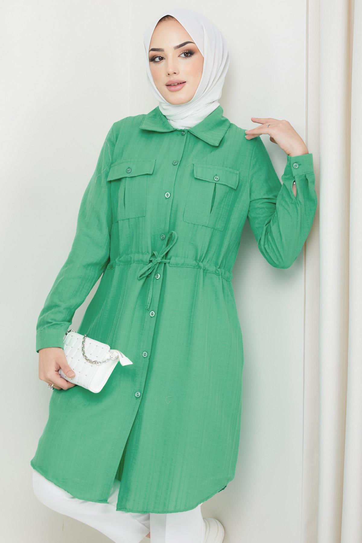 Yazlık Bağlamalı Pamuklu Tunik Mint