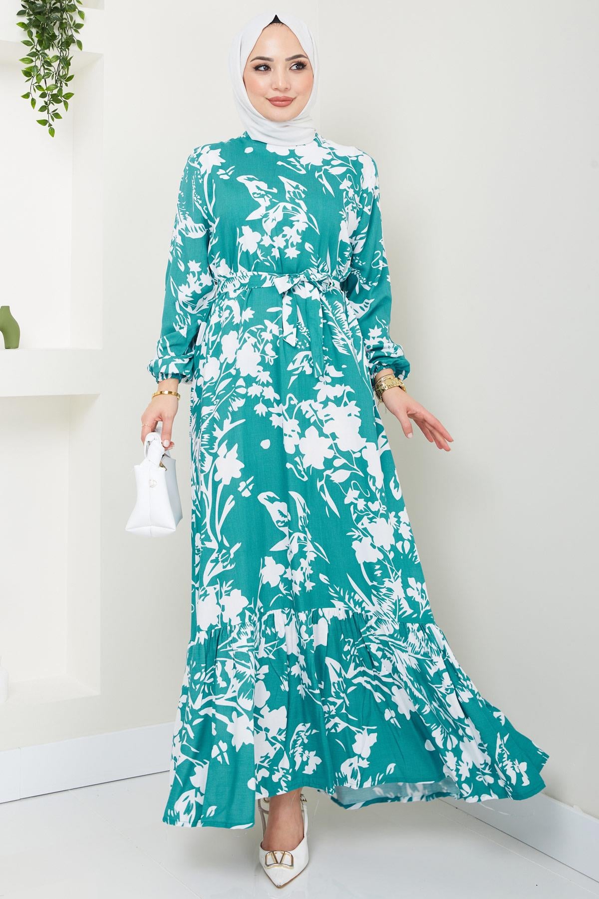 Yonca Yazlık Viskon Elbise Yeşil HM2410