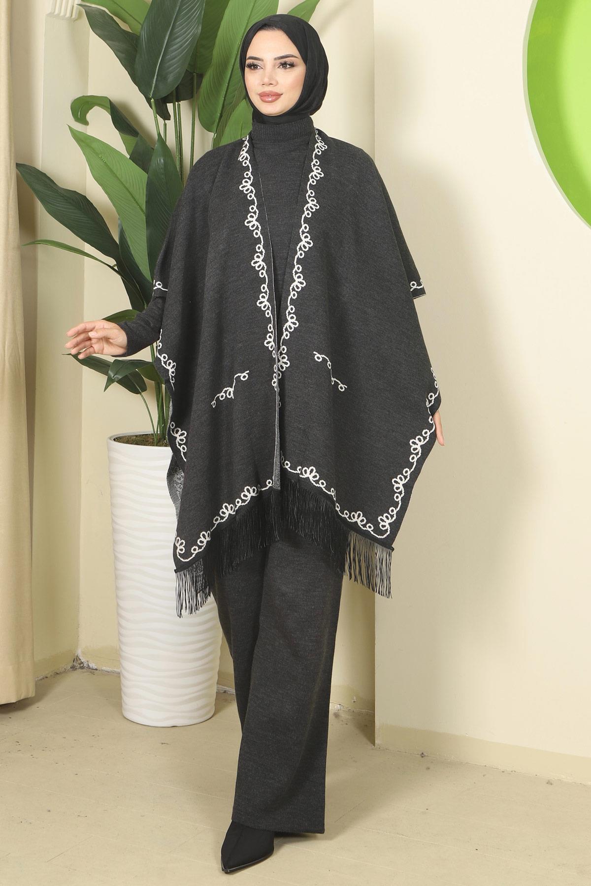 Zincir Desen Pançolu Üçlü Triko Takım Antrasit HM2815