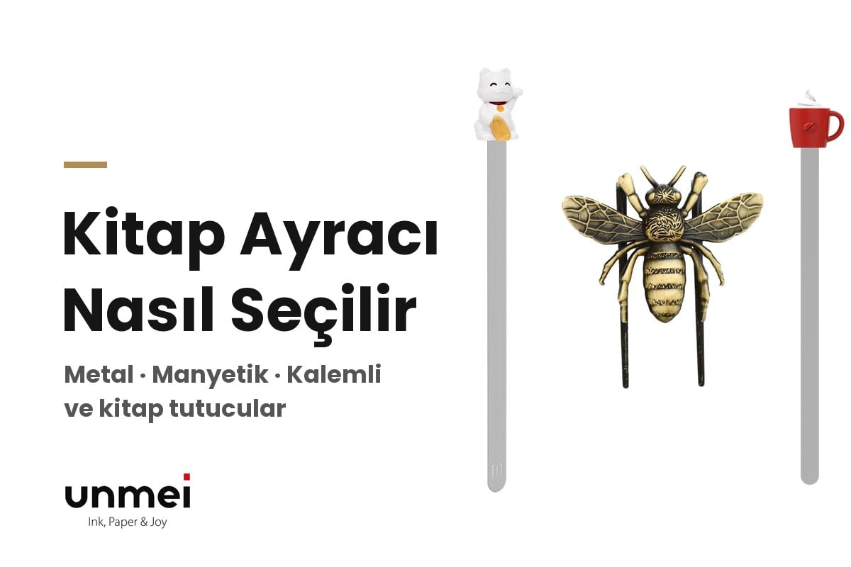 Esterbrook pirinç arı kitap tutucu ile Metalmorphose Maneki Neko ve fincan figürlü metal kitap ayraçları