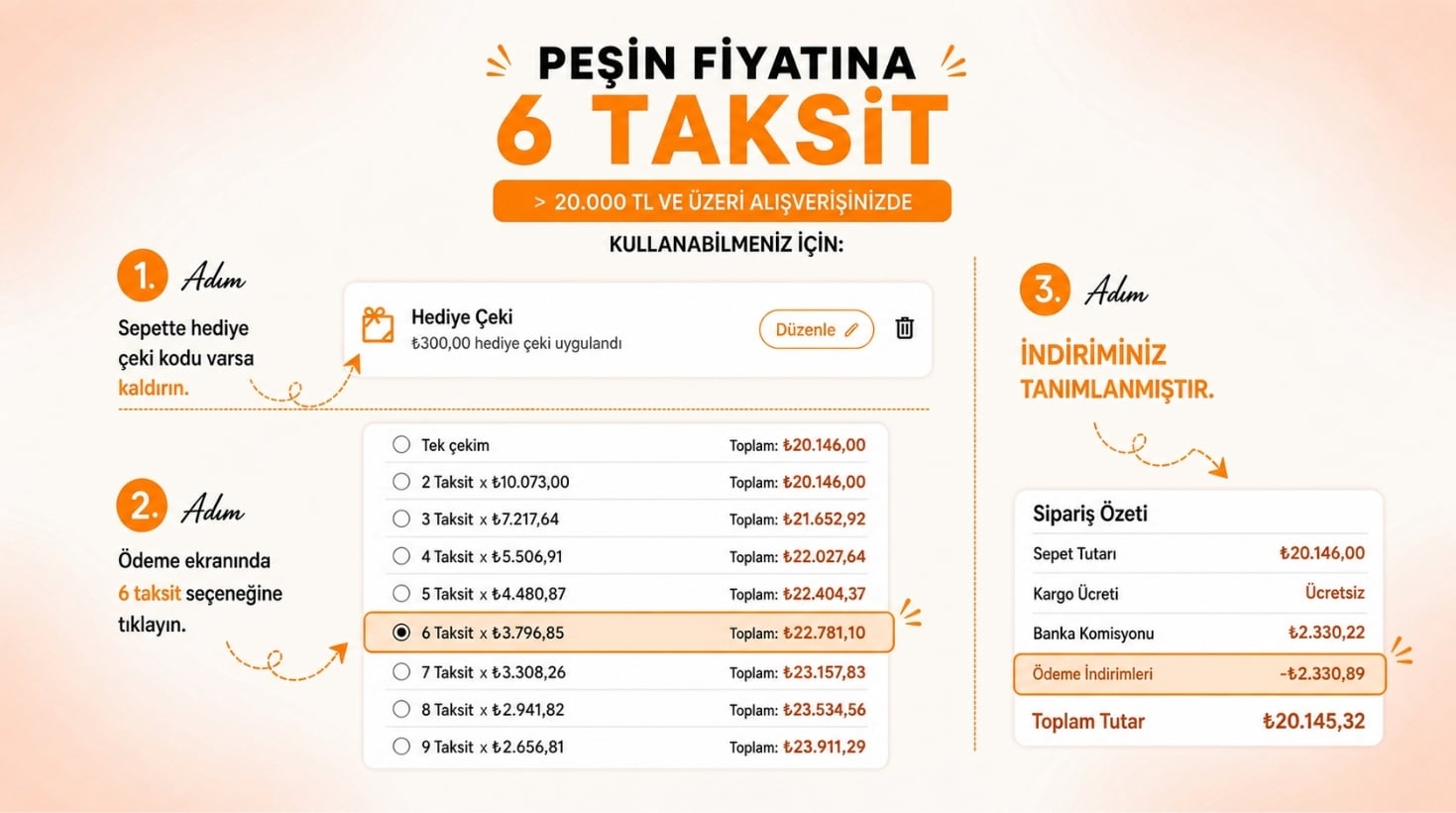Peşin Fiyatına 6 Taksit