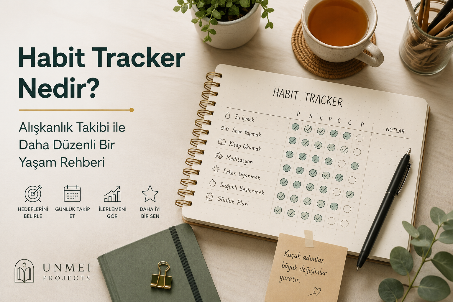 habit tracker,alışkanlık takibi,bullet journal,planner,günlük rutin,verimlilik,premium kırtasiye,Unmei