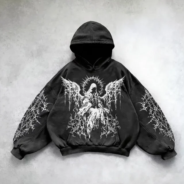  Siyah Skeptical Angel Gothic Kapüşonlu Sweatshirt