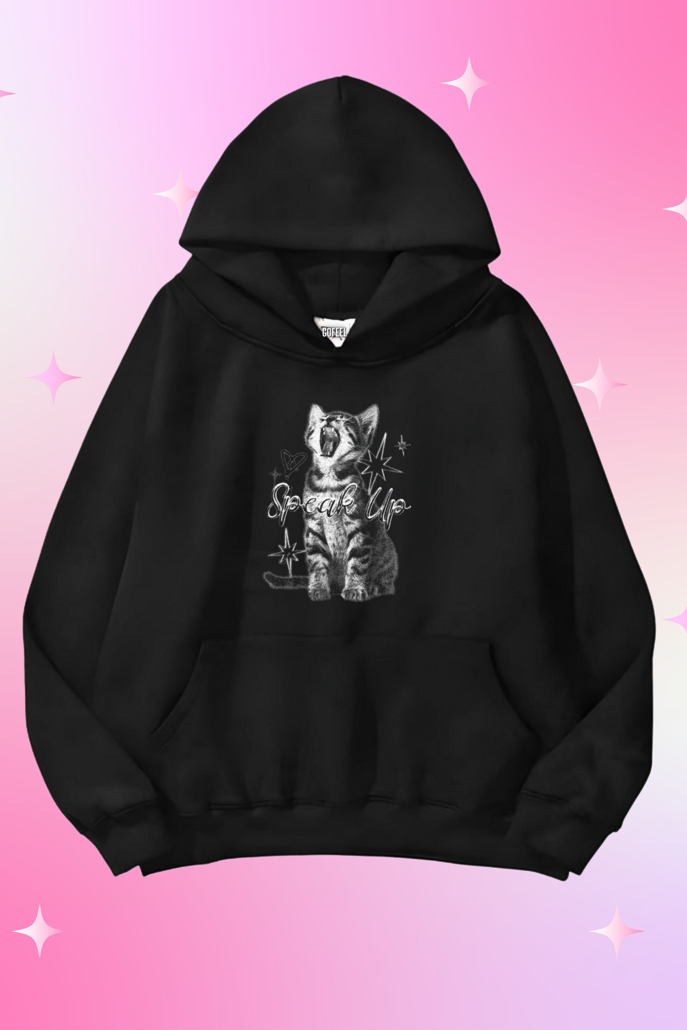 Angry Cat Siyah Kapüşonlu Oversize Unisex Sweatshirt