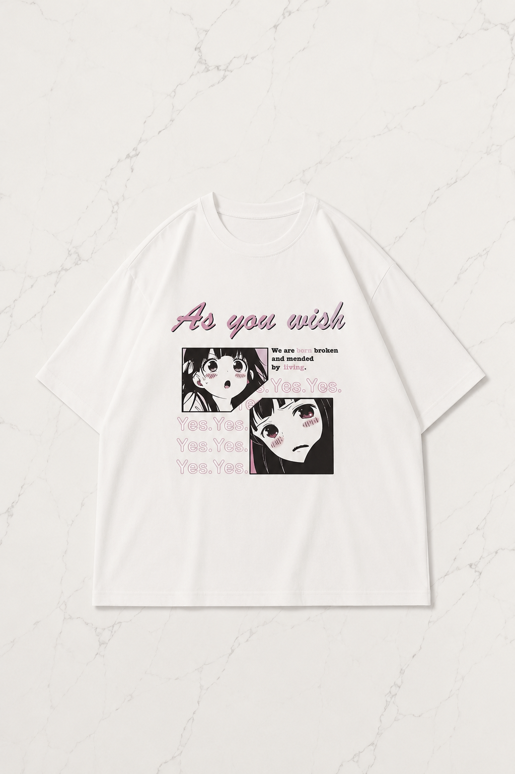 As You Wish Detaylı Oversize Unisex Beyaz T-shirt