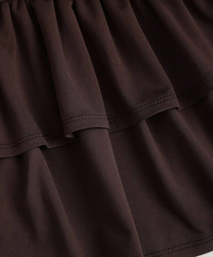 Asimetrik Lace Fırfırlı Lolita Elbise - Kahverengi