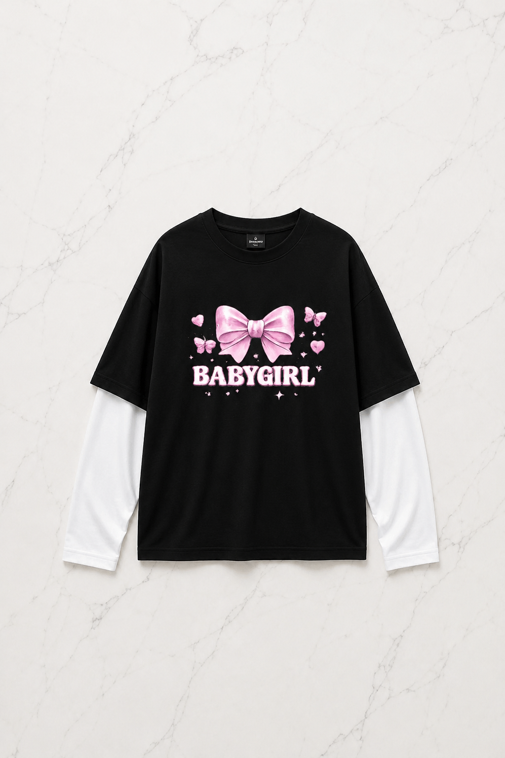 Baby Girl Baskılı Siyah Reglan Kol Uzun T-shirt