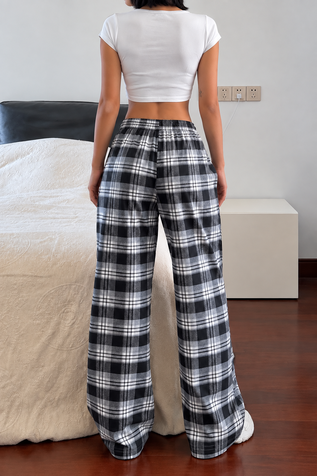Baggy Unisex Ekose Eşofman Altı - Gri Siyah