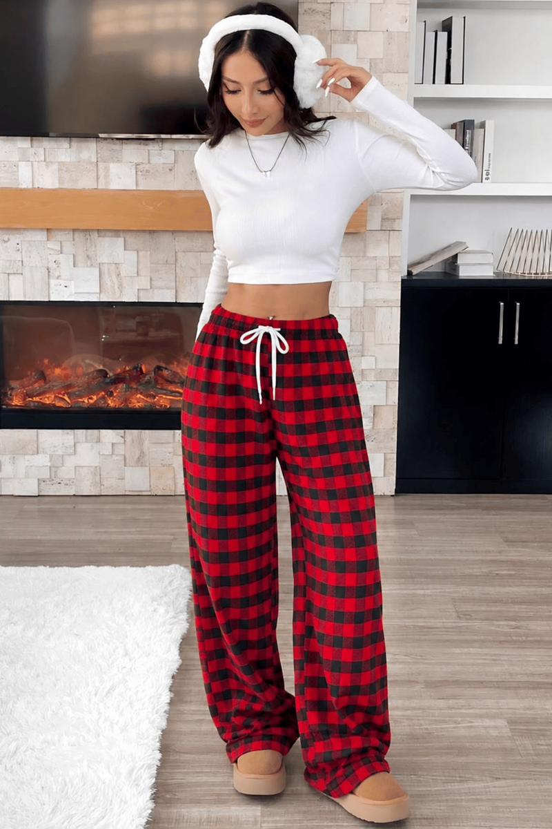 Baggy Unisex Ekose Eşofman Altı - Kırmızı Siyah