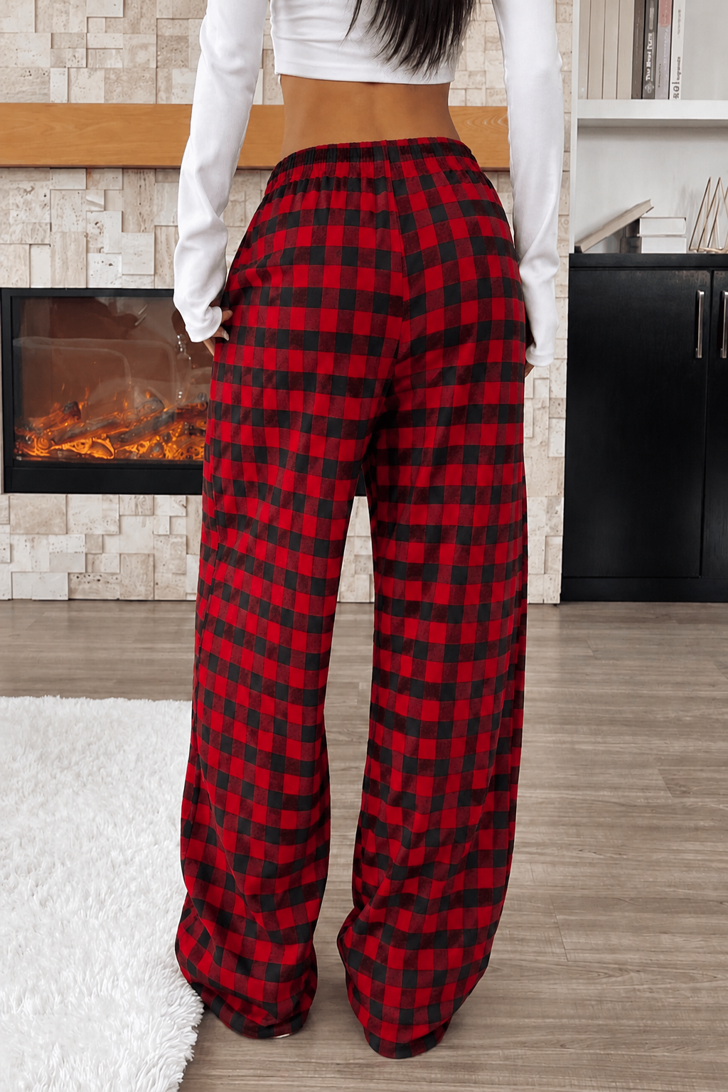 Baggy Unisex Ekose Eşofman Altı - Kırmızı Siyah