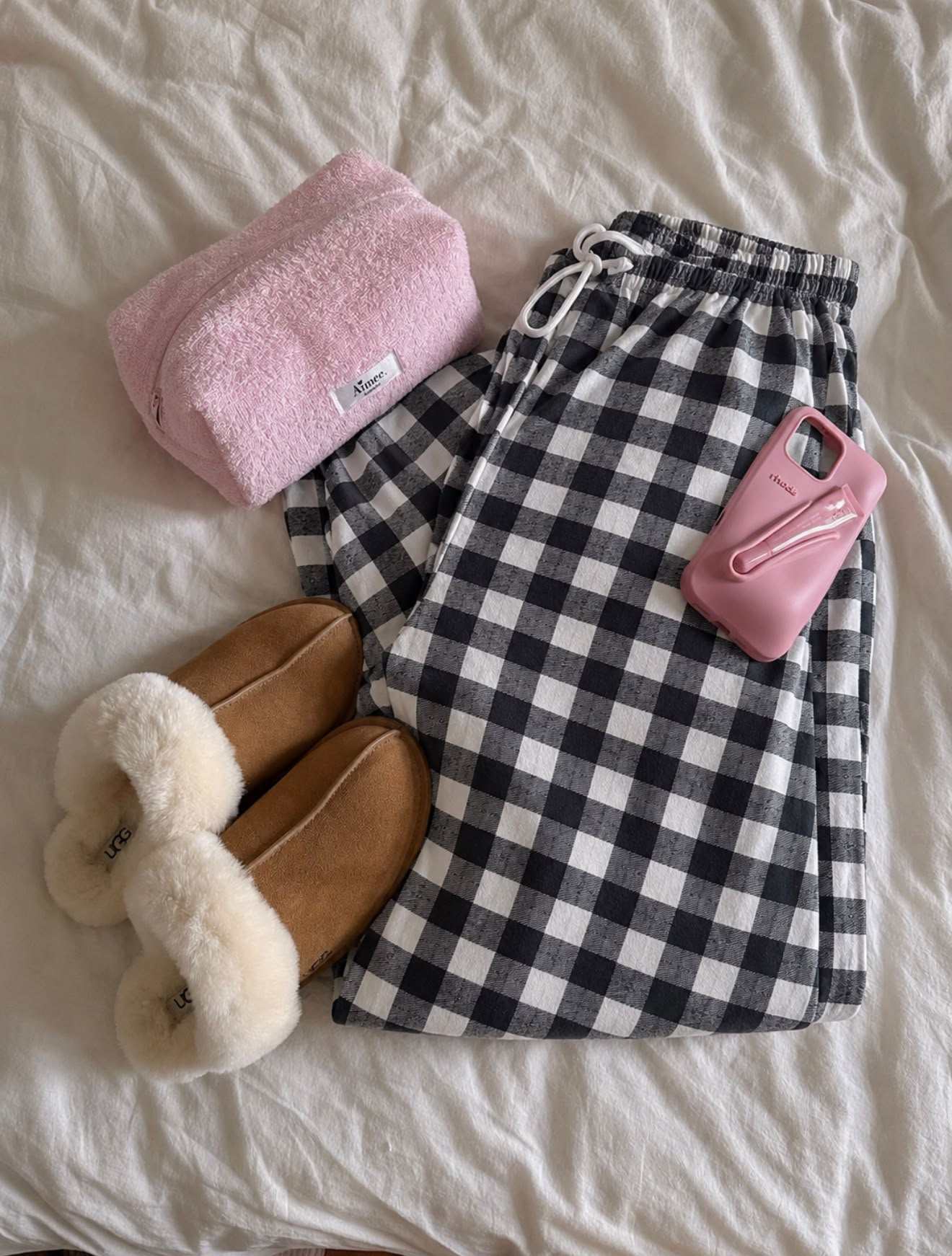 Baggy Unisex Kareli Ekose Eşofman Altı - Gri Siyah