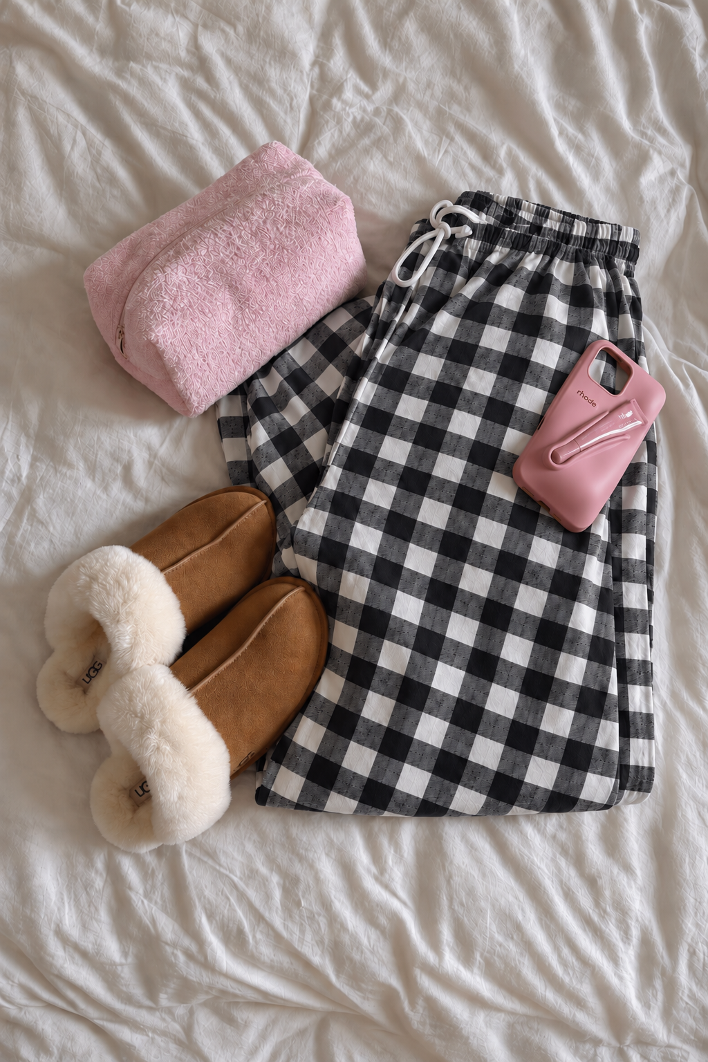 Baggy Unisex Kareli Ekose Eşofman Altı - Gri Siyah