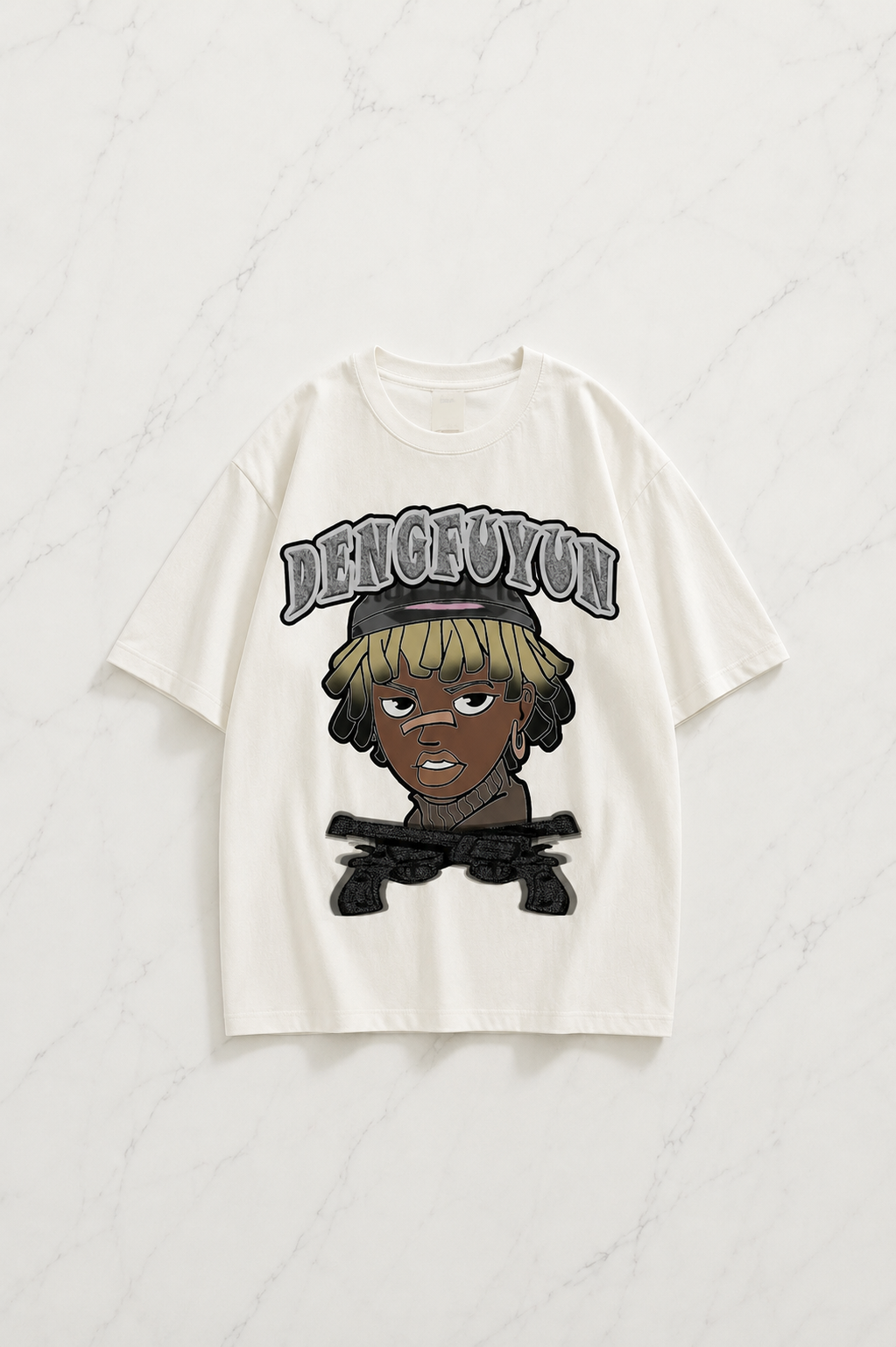Beyaz Dengfuyun Hip Hop Kısa Kol Oversize T-Shirt
