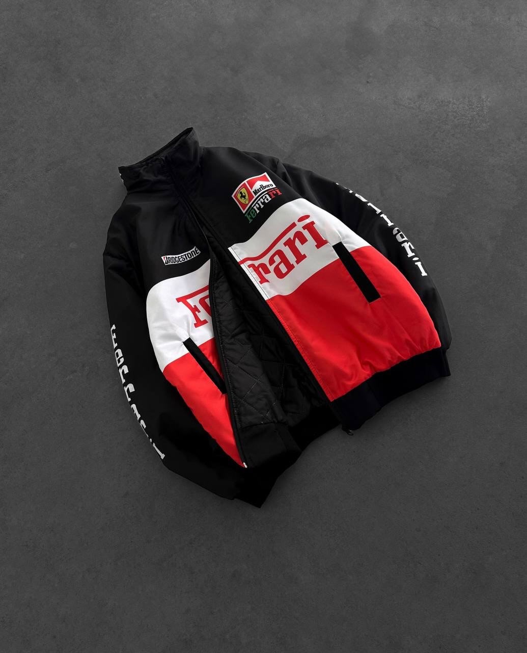 Beyaz Ferrari Desenli Unisex Bomber Ceket