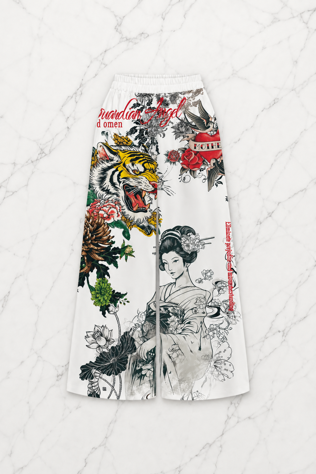 Beyaz Flower And Tiger Detaylı Avant Dijital Baskı Eşofman Altı