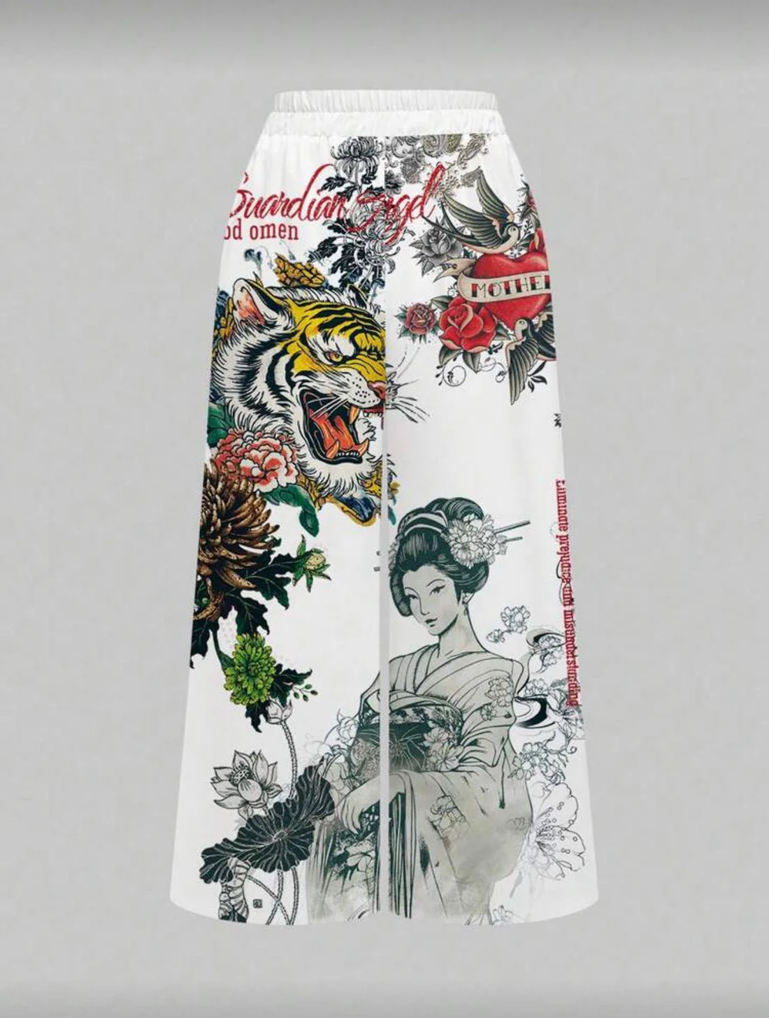 Beyaz Flower And Tiger Detaylı Avant Dijital Baskı Eşofman Altı