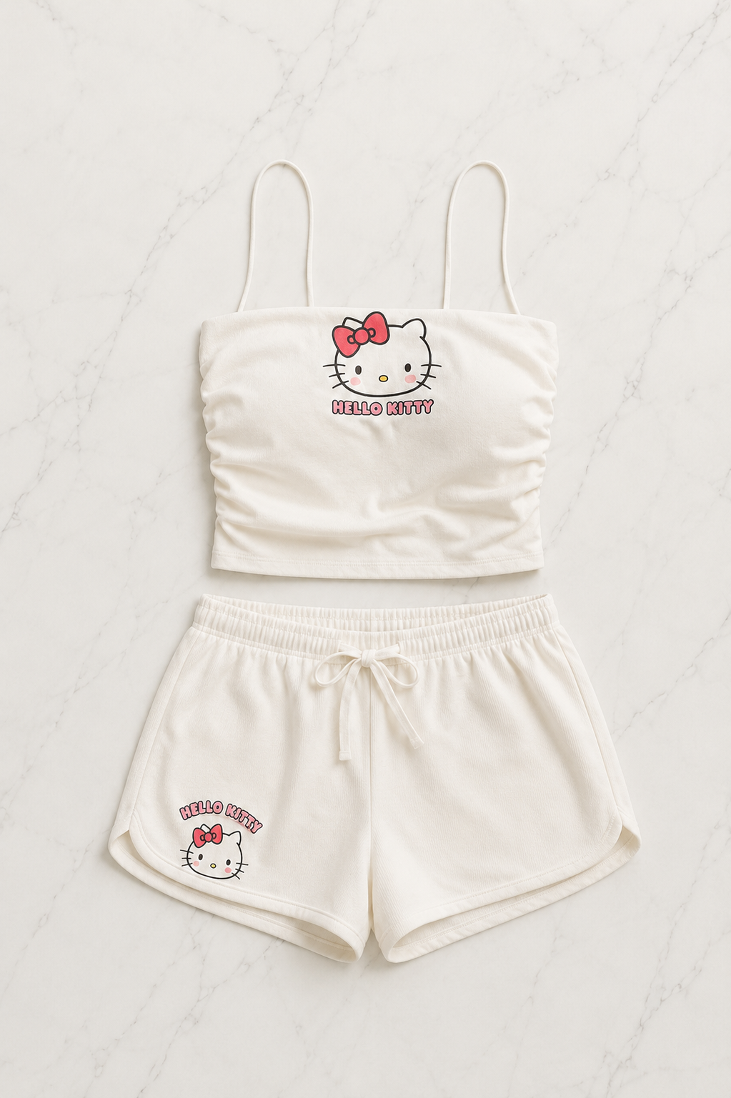 Beyaz Hello Kitty Crop Şort Alt Üst Takım 