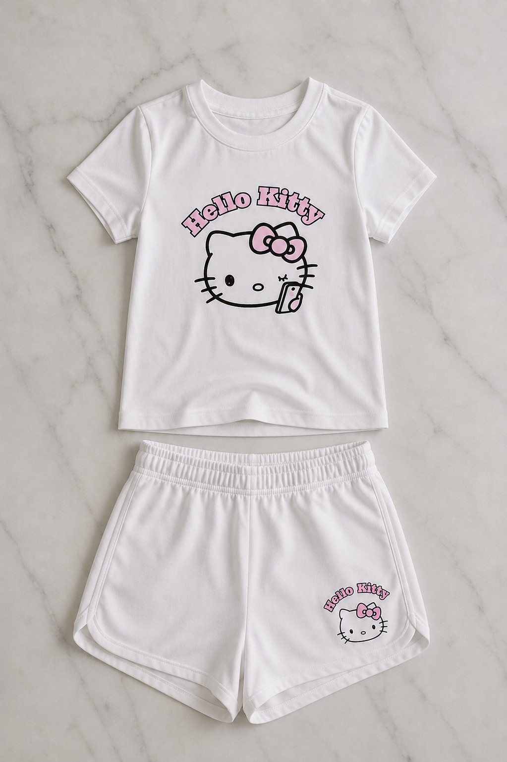 Beyaz Hello Kitty Tam Boy Bluz Şort Alt Üst Takım