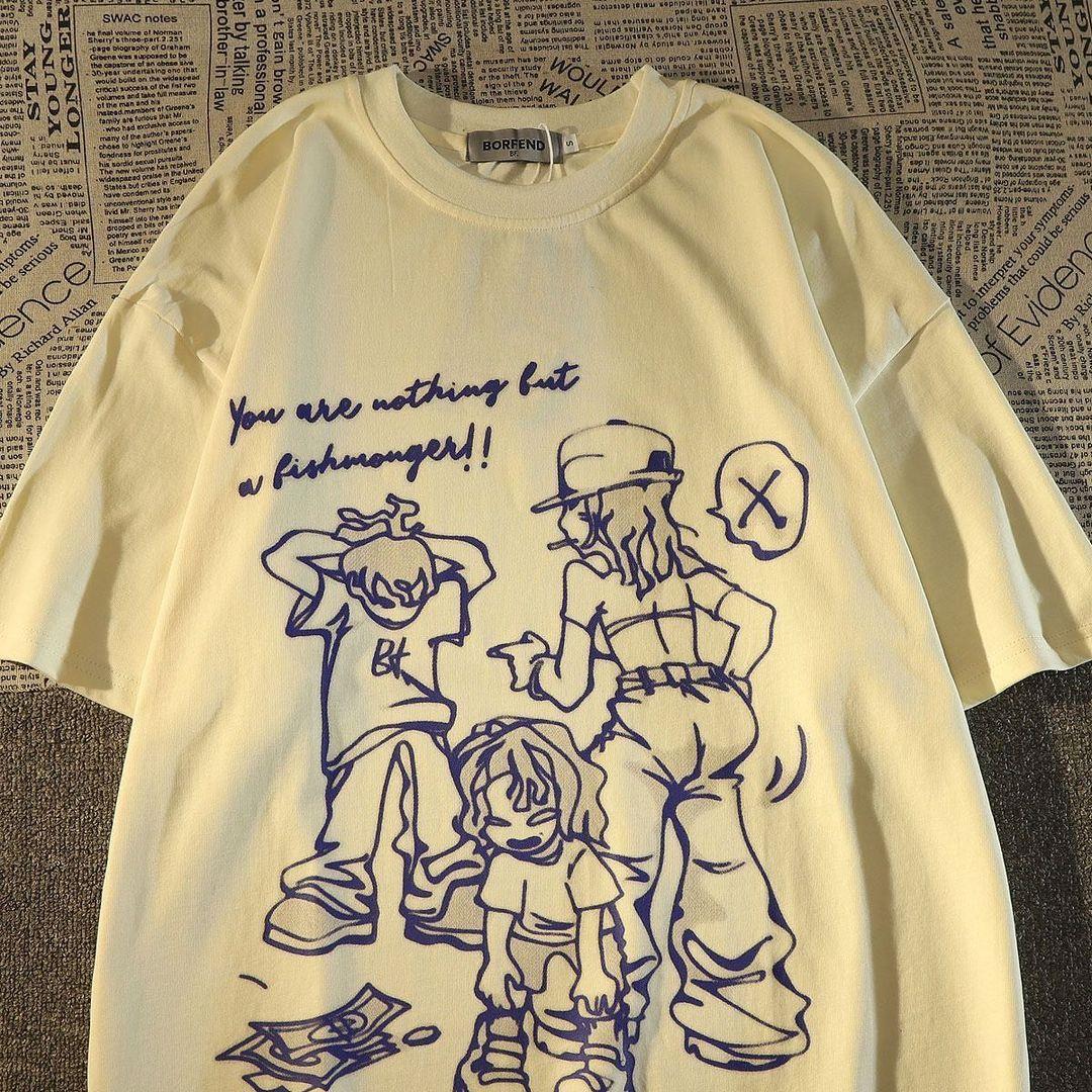 Beyaz Karikatür Karekter Detaylı Oversize Unisex T-shirt