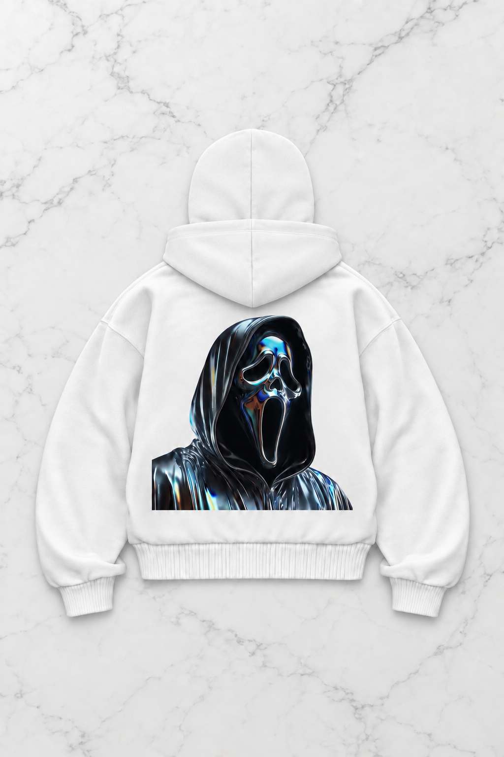 Beyaz Scream Holo Baskılı Kar Maskeli Unisex Sweatshirt Hırka