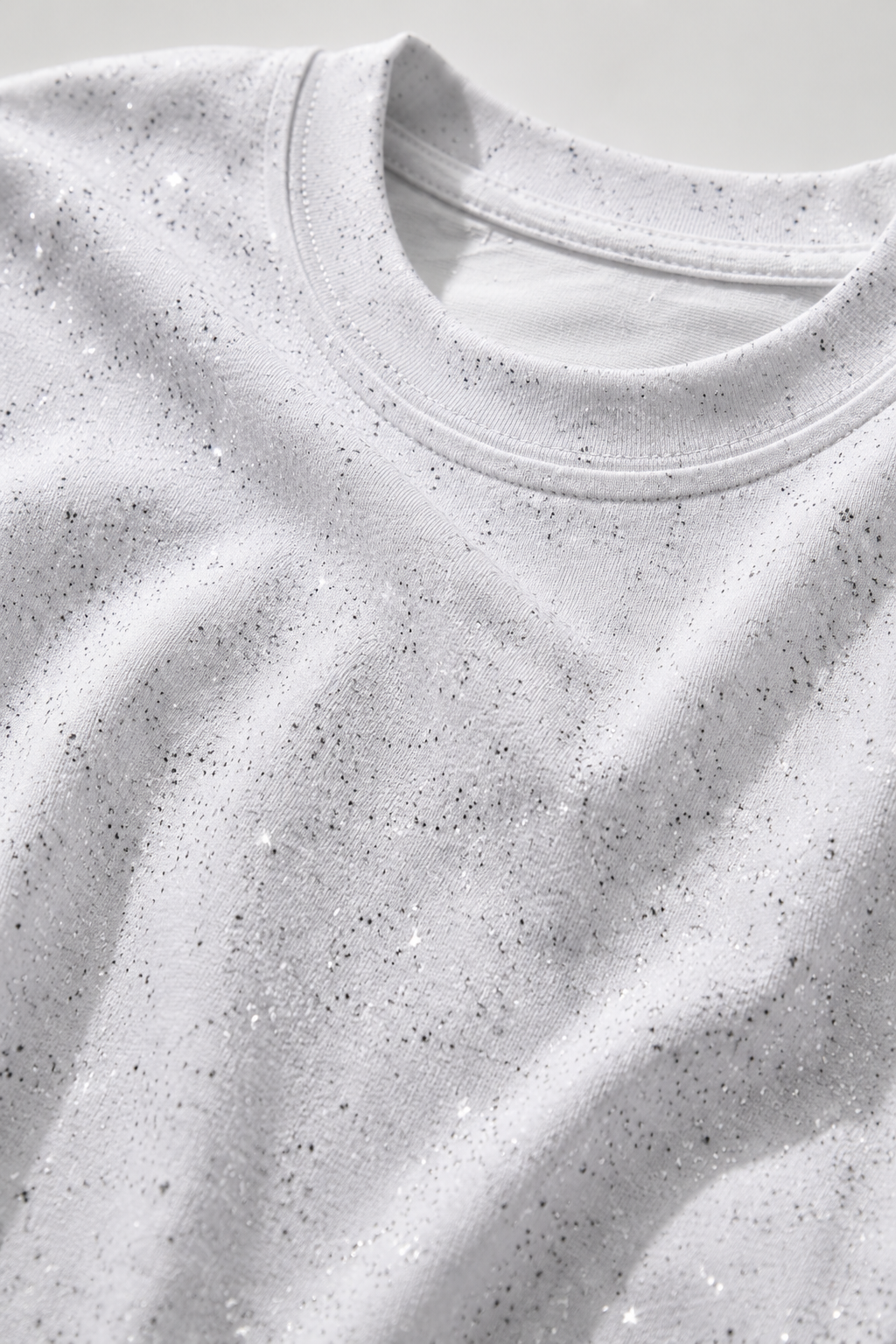 Beyaz Shine Parıltılı Simli Oversize Unisex T-shirt