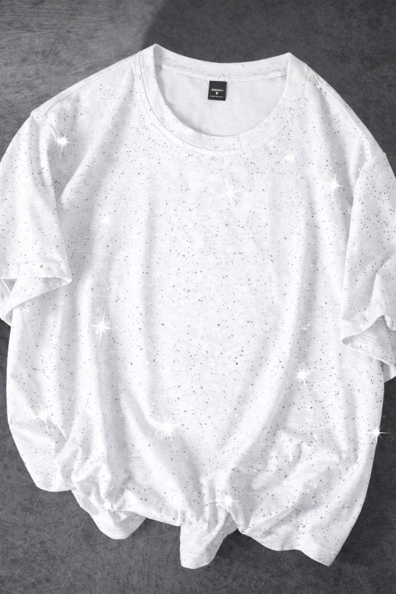 Beyaz Shine Parıltılı Simli Oversize Unisex T-shirt