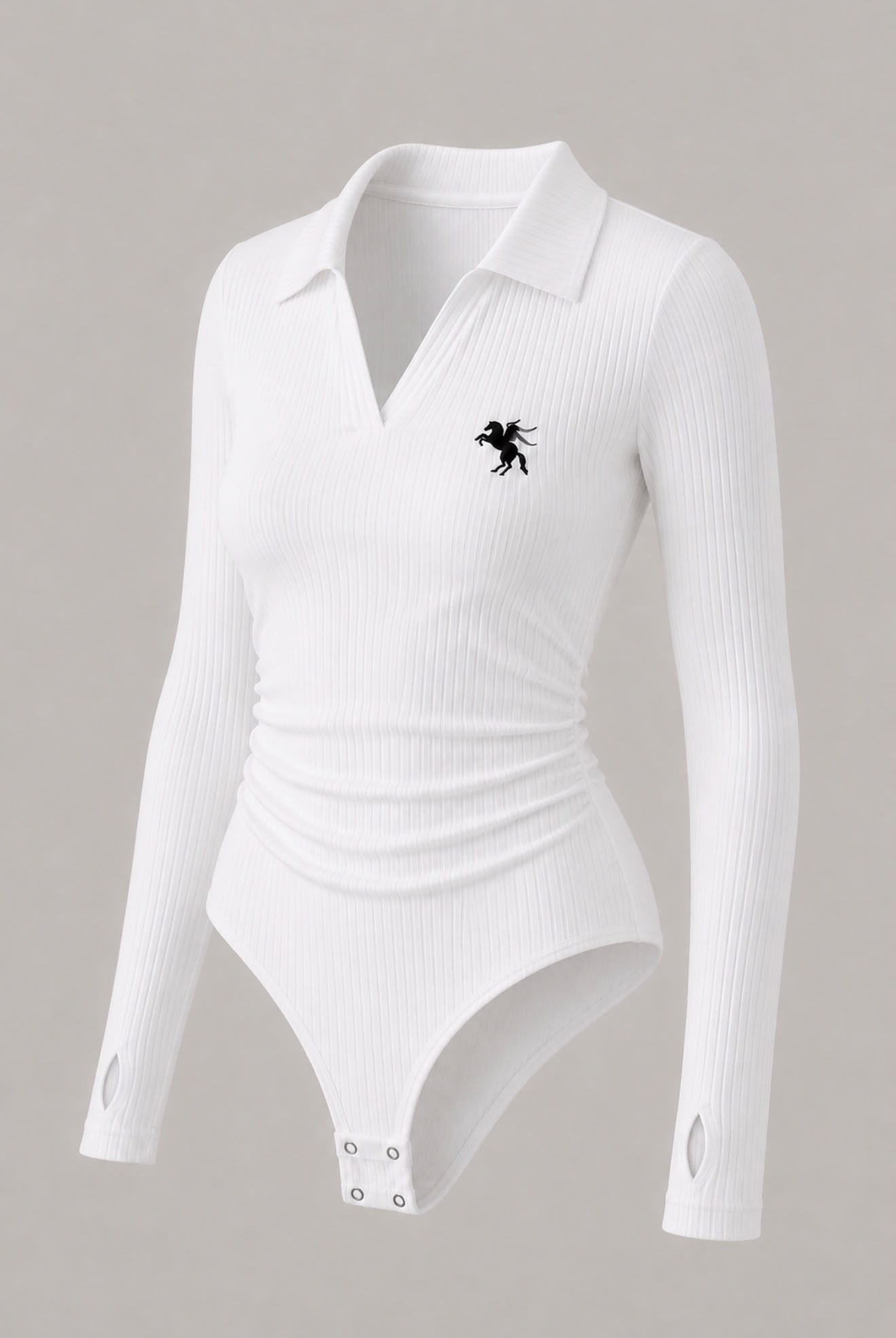 Beyaz Steed Polo Yaka Parmak Geçirme Detaylı Bluz