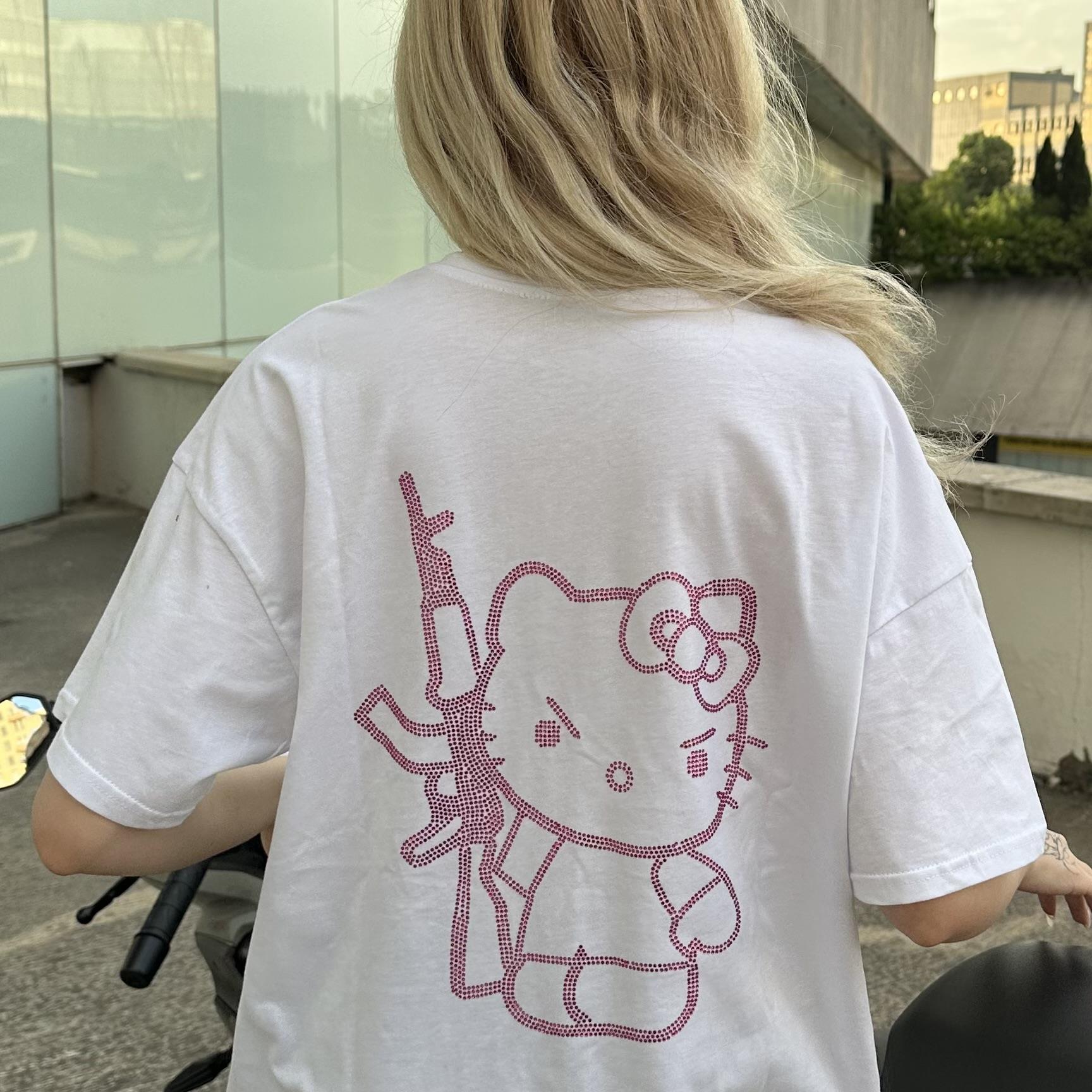 Beyaz Taşlı Hello Kitty Premium Oversize T-shirt