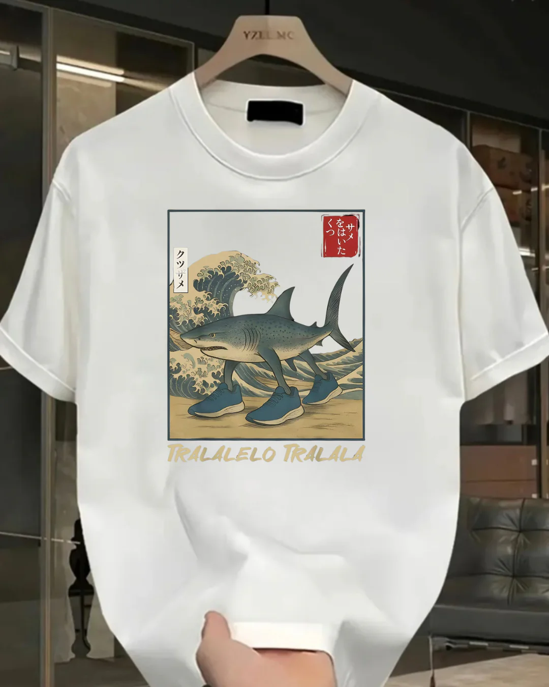 Beyaz Tralalero Tralala Baskılı Yıkamalı Vintage Unisex Oversize T-Shirt