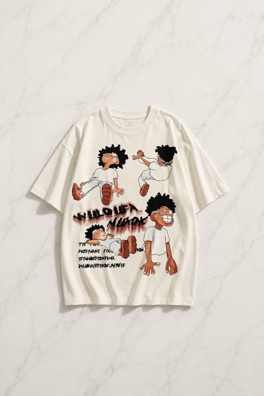 Beyaz Tuledai Hip Hop Kısa Kol Oversize T-Shirt