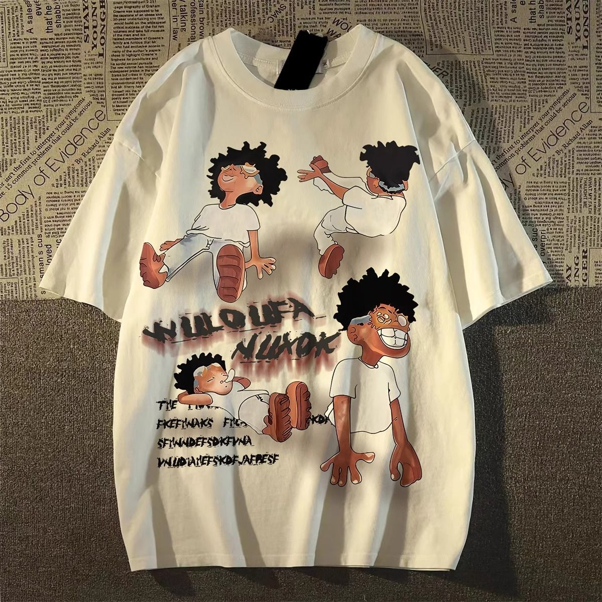 Beyaz Tuledai Hip Hop Kısa Kol Oversize T-Shirt
