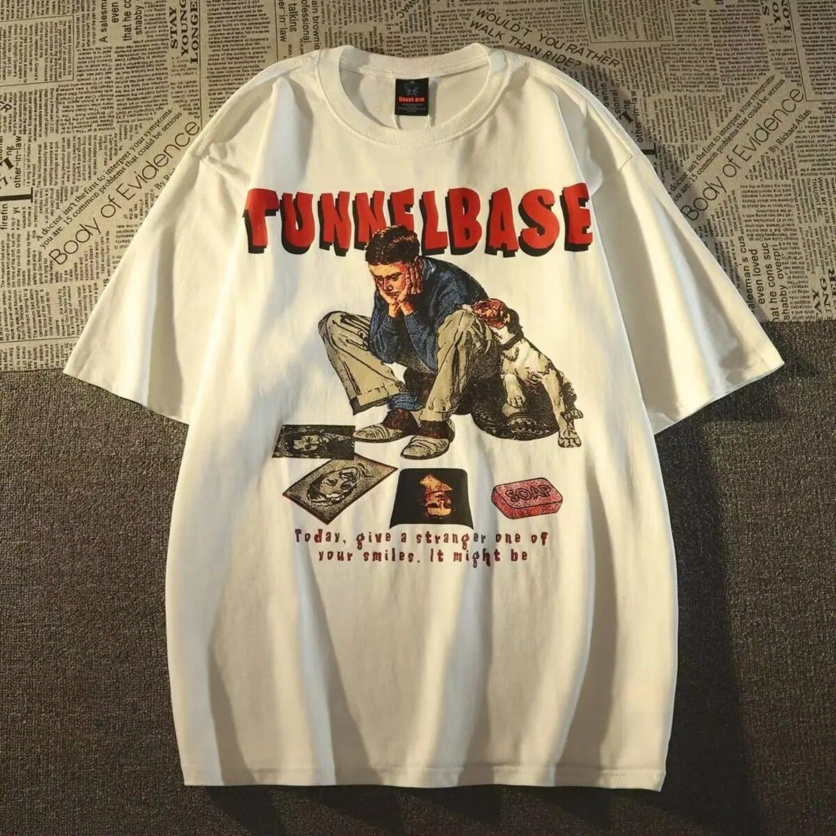 Beyaz Tunnelbase Kısa Kol Oversize T-Shirt
