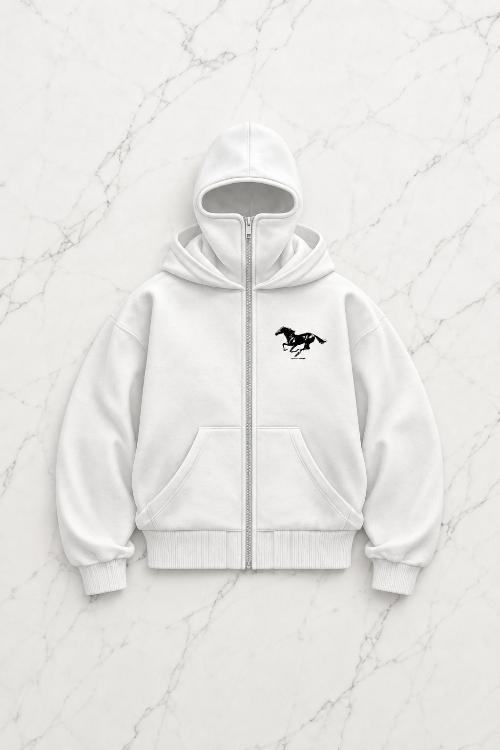 Beyaz Unisex Kar Maskeli Redemption Baskılı Oversize Hırka