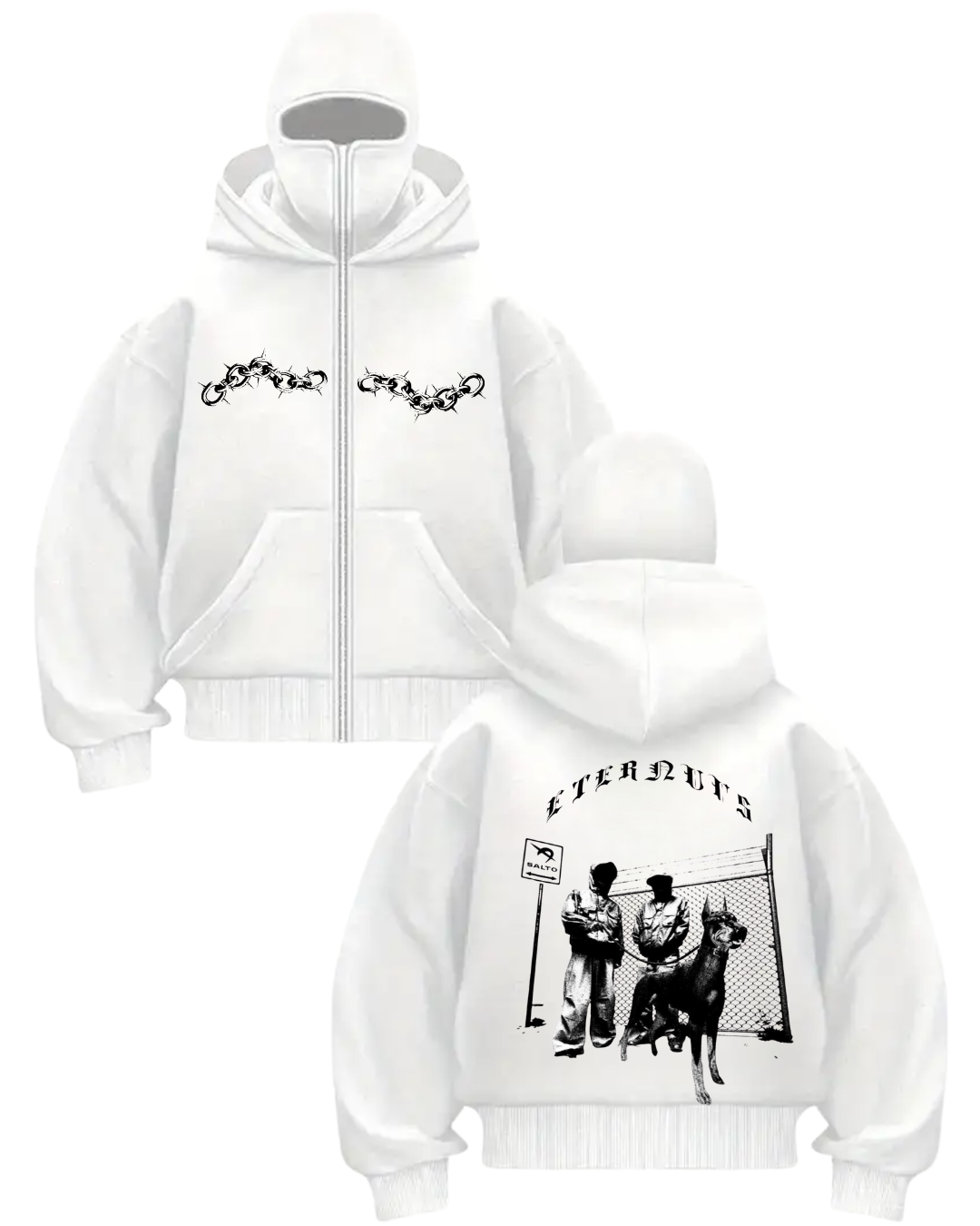 Beyaz Unisex Kar Maskeli Streetwear Baskılı Oversize Hırka