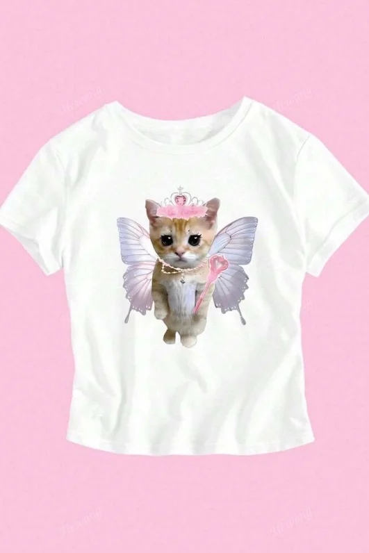 Beyaz Unisex Queen Cat Kemer Boy Bluz