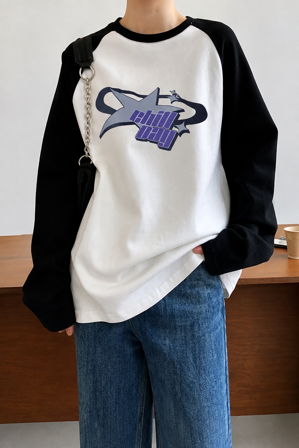 Beyaz Unisex Reglan Chill Day Uzun Kol T-Shirt