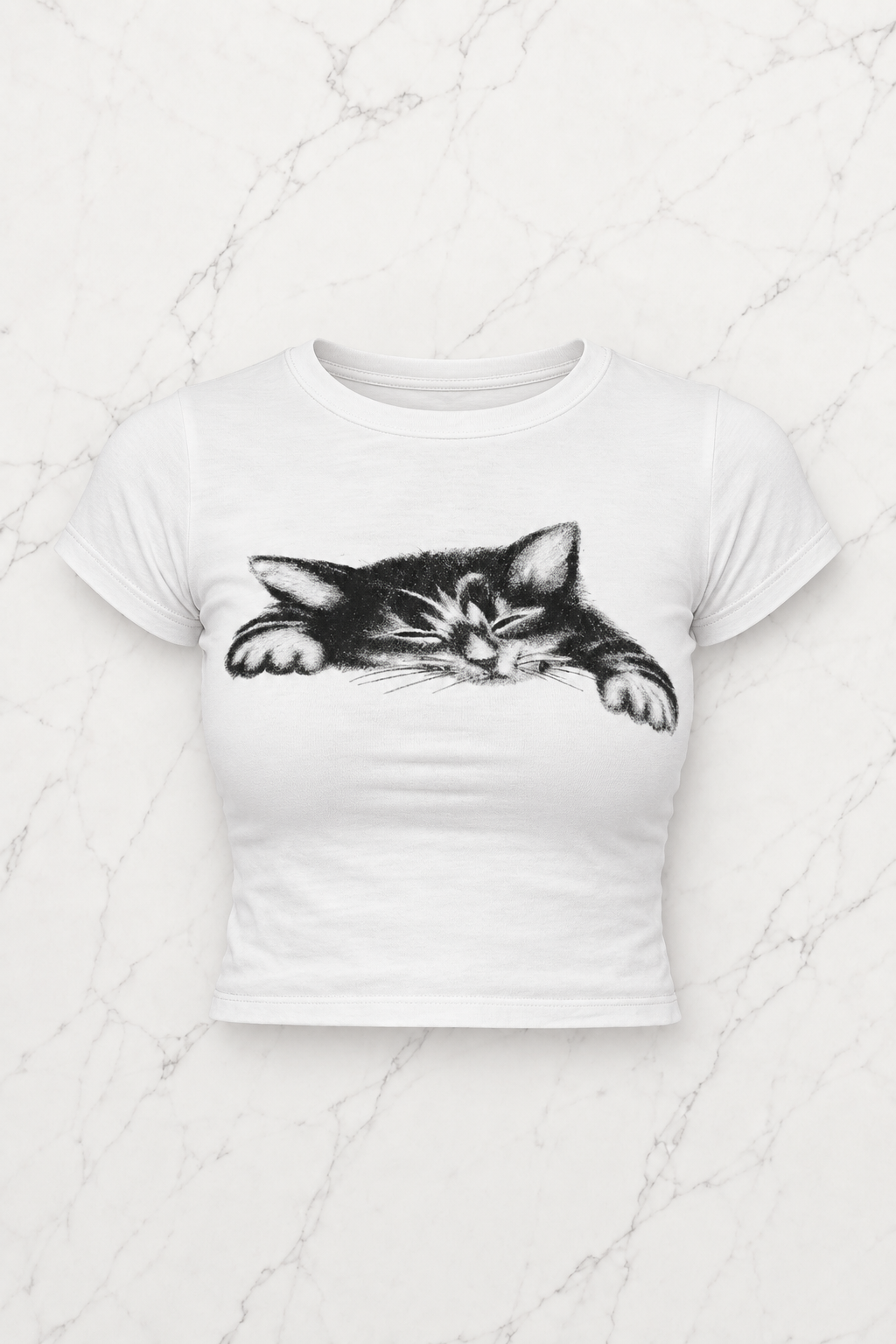 Beyaz Y2K Cat Graphic Crop