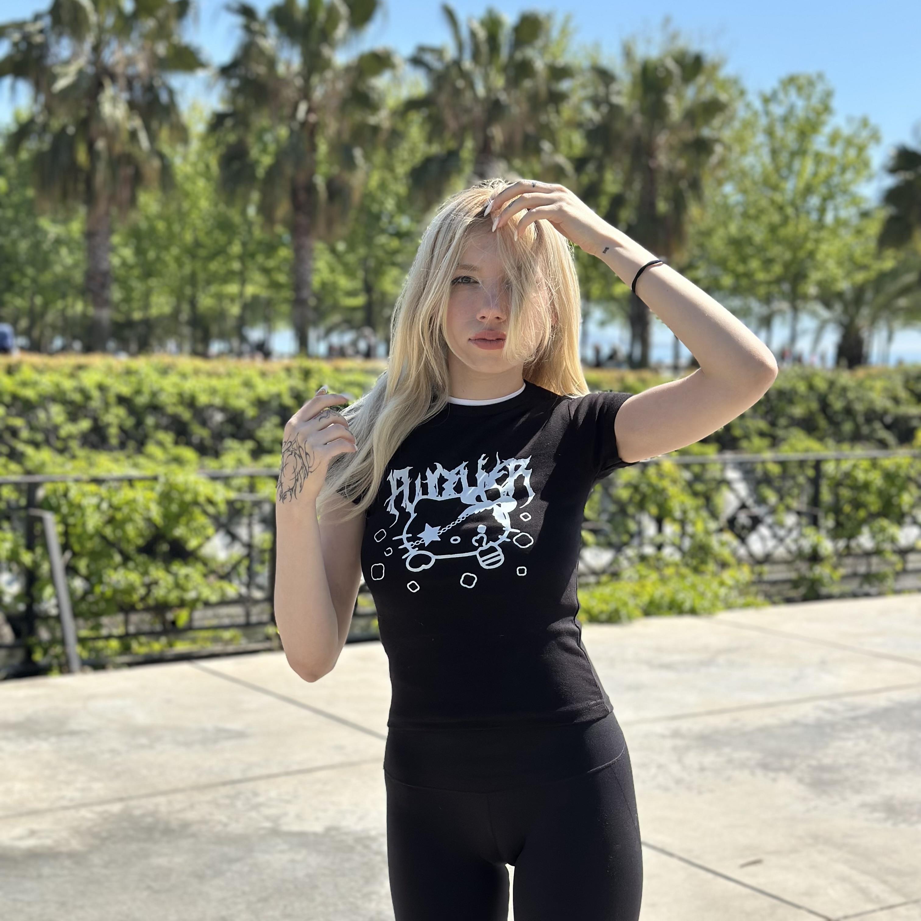 Black Gothic Hello Kitty Crop Top