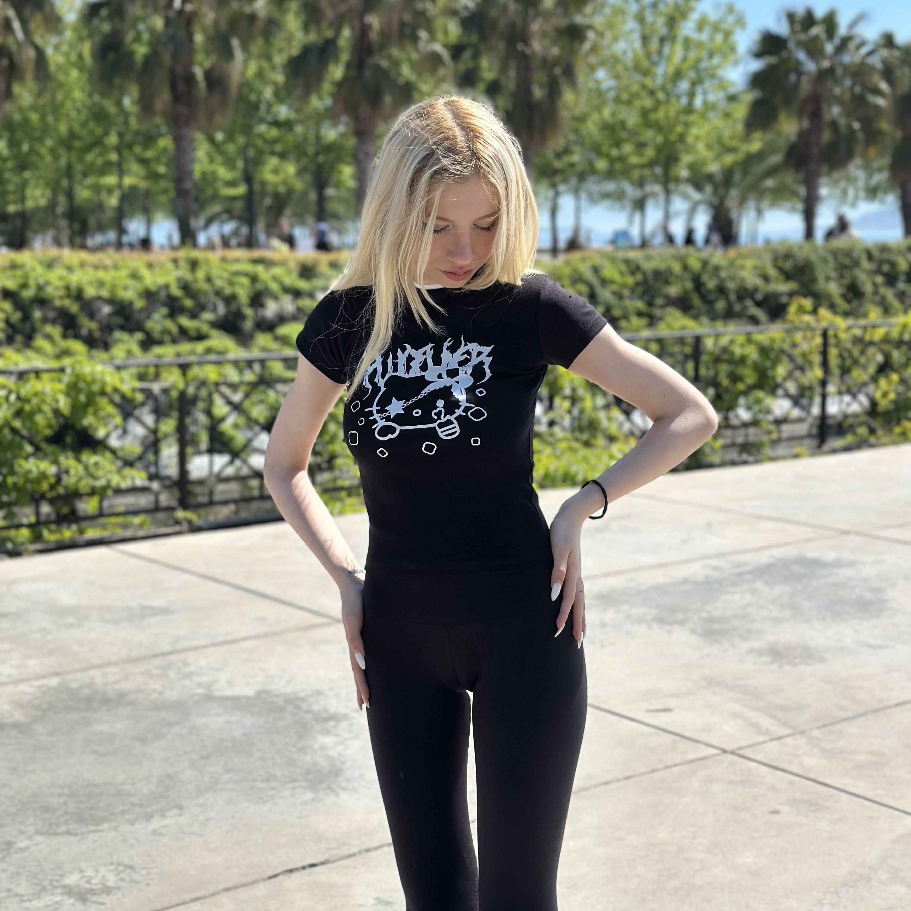 Black Gothic Hello Kitty Crop Top