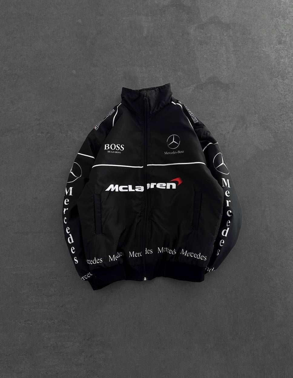 Black McLaren Desenli Unisex Bomber Ceket