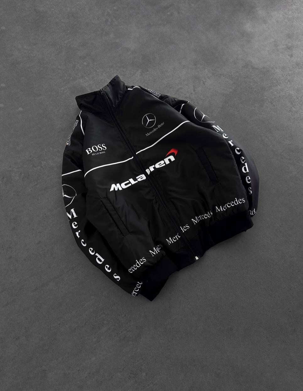 Black McLaren Desenli Unisex Bomber Ceket